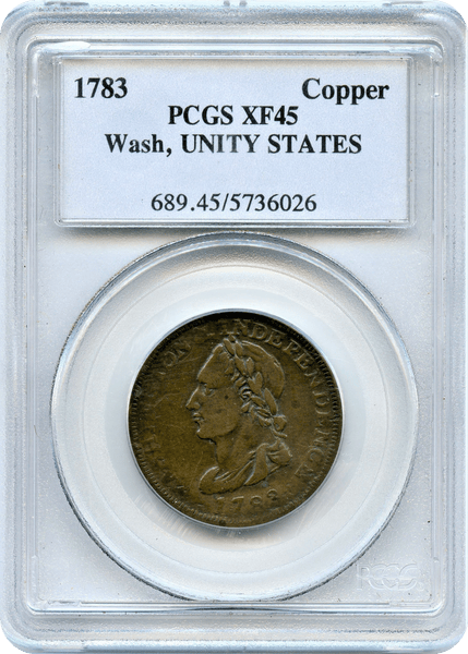 1783 Colonial, Washington Copper. Unity States Cent PCGS XF45