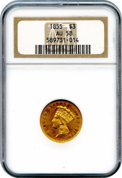 (78) $3 Gold Indian Princess Head NGC AU58 "Exceptional Eye Appeal For A $3.00 Gold From This Time Period"