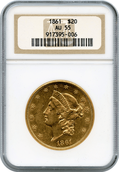 1861 $20.00 Gold Liberty NGC AU55