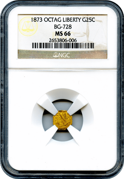 (84) 1873 California Fractional 25c BG-728 Octagonal Liberty NGC MS66