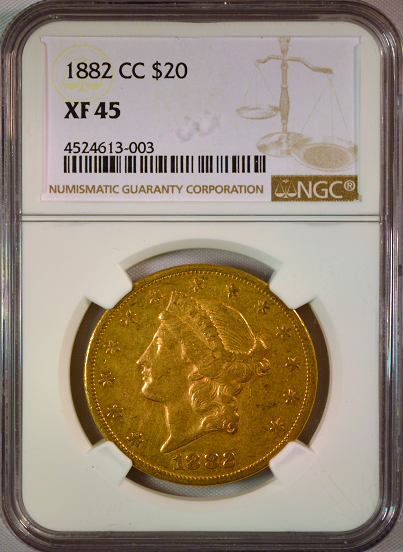 1882-CC $20 Gold Liberty NGC XF45 Double Eagle