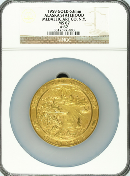 1959 Alaska Statehood Official GOLD, SILVER & BRONZE Medals. Three Piece Set,ALL NGC