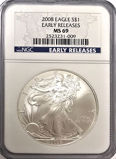 (3) 2008 Eagle S$1. Early Releases NGC MS69