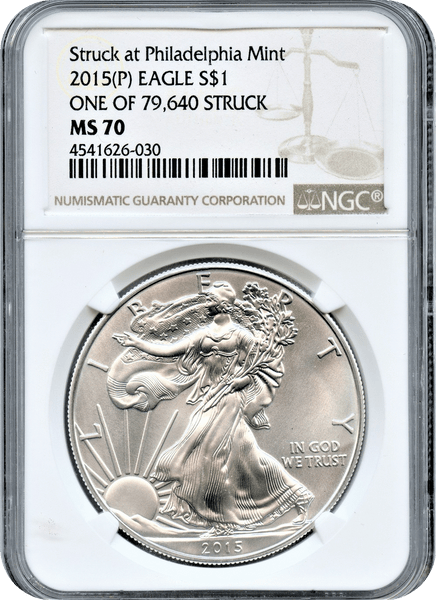2015 (P) American Eagle Silver $1.00 Struck at the Philadelphia Mint NGC MS70.  One of 79,640 Struck