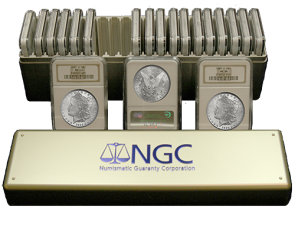 1 Box (20 Coins) Morgan Silver $1.00 All NGC MS65. At Least 10 Different Dates And/or Mint Marks