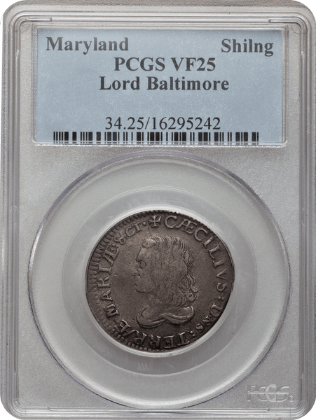 (1659) SHILNG Lord Baltimore Shilling VF25 PCGS.