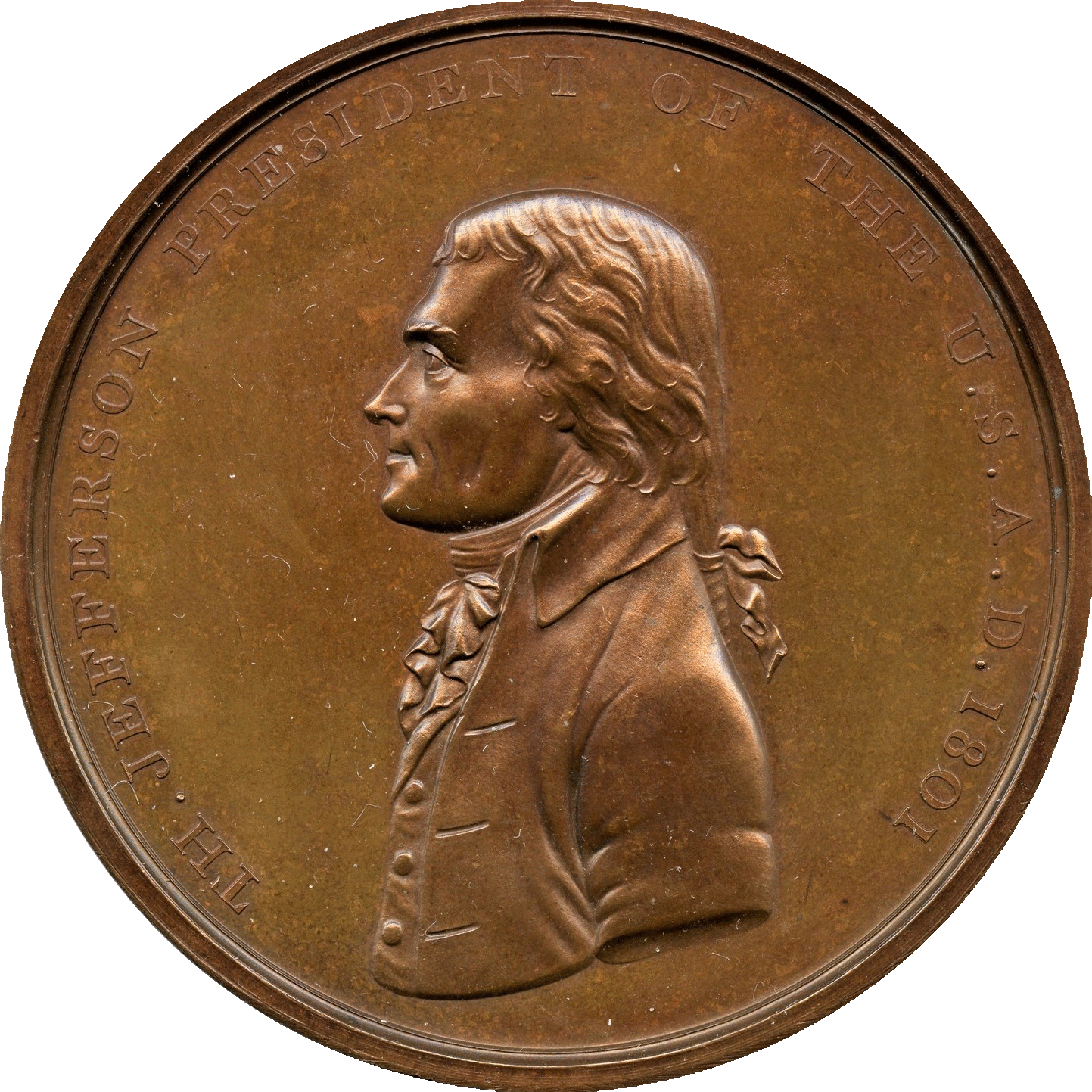 1801 Thomas Jefferson, Second Size, Indian Peace Medal IP-3