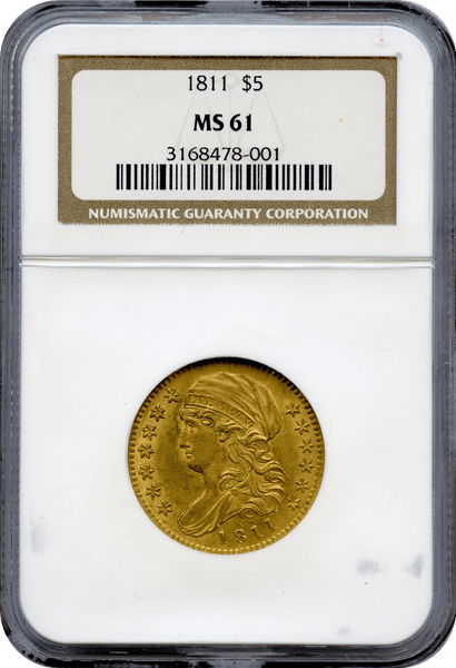 1811 $5 Small 5 Gold Capped Bust NGC MS61