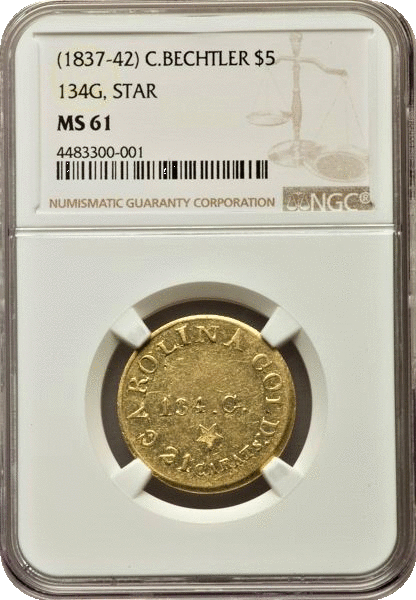 1837-42 C. Bechtler Five Dollar, 134G, With Star