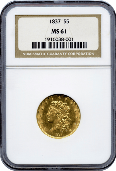1837 $5.00 Classic Head NGC MS61
