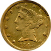 1843-C $5 Gold Liberty NNC AU50