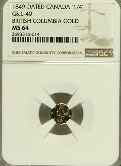 1849 British Columbia 25c NGC MS64