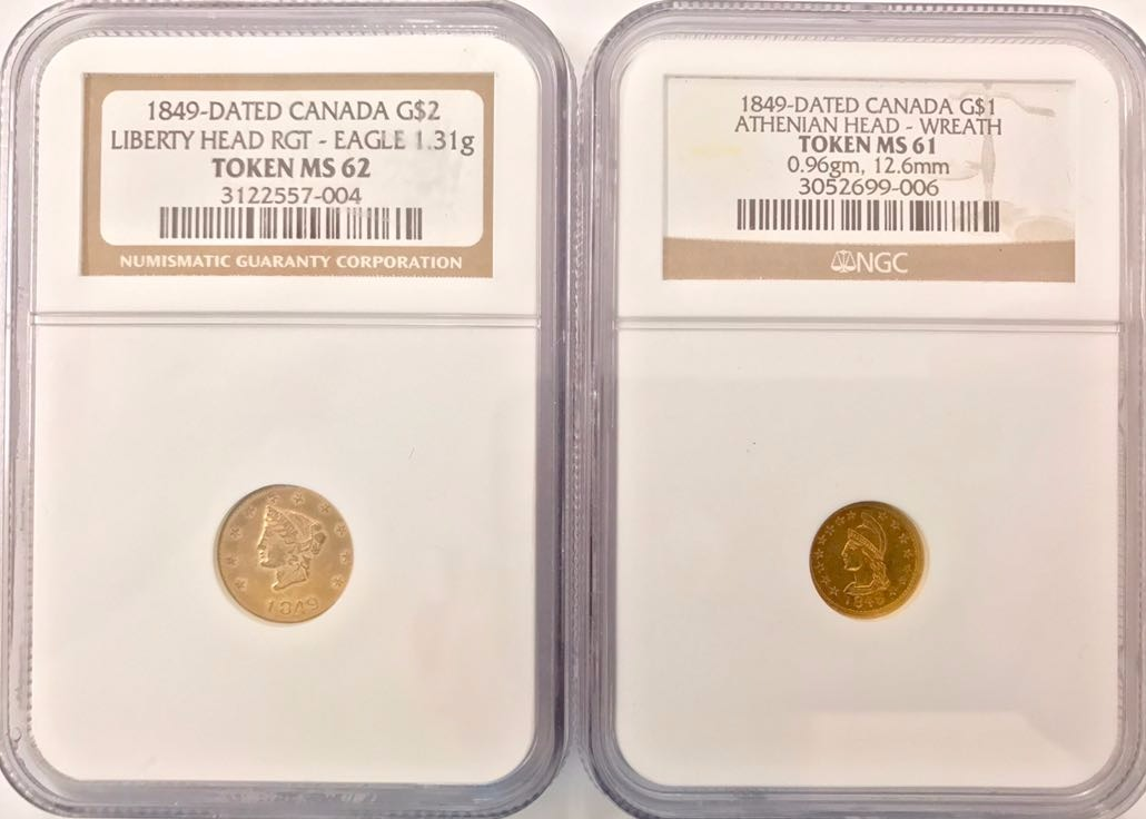 1849 British Columbia Gold Set. G$1 NGC MS61 G$2 NGC MS62 – First