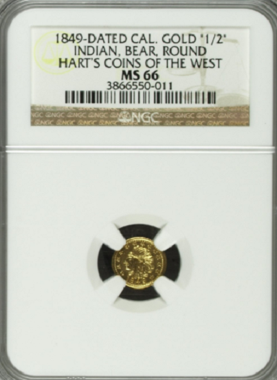 1849-Dated MS California Indian 50C, Round, Head Left, NGC MS66