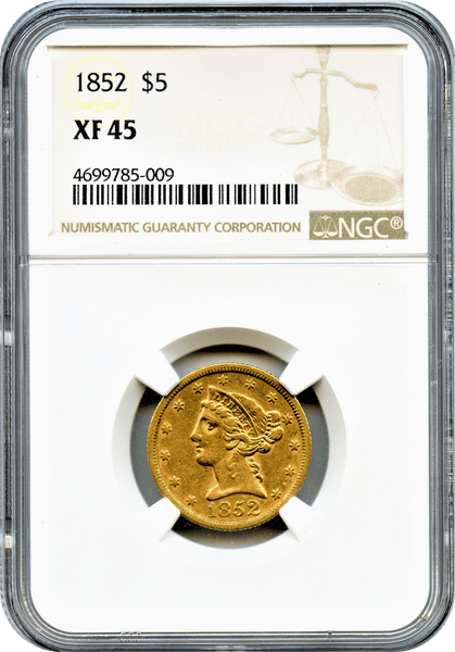1852 $5 Gold Liberty NGC XF45