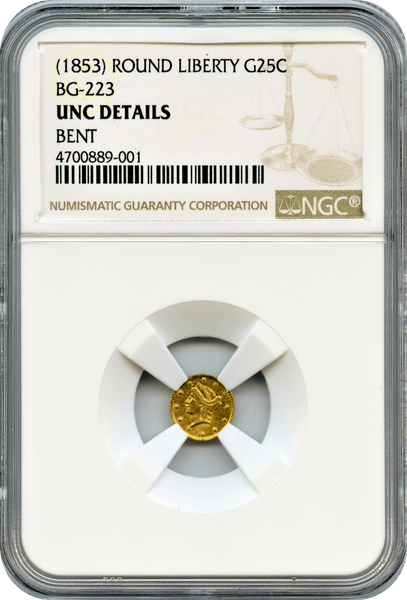 1853 California Fractional Round Liberty 25c BG-223 NGC Unc Details Rarity 4