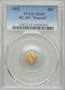 1853 Cal Gold BG-302 50c PCGS MS61 Obv. Broad Head Liberty, Rev. Peacock. "Peacock Aka Small Eagle With Rays" "Frontier S.F."