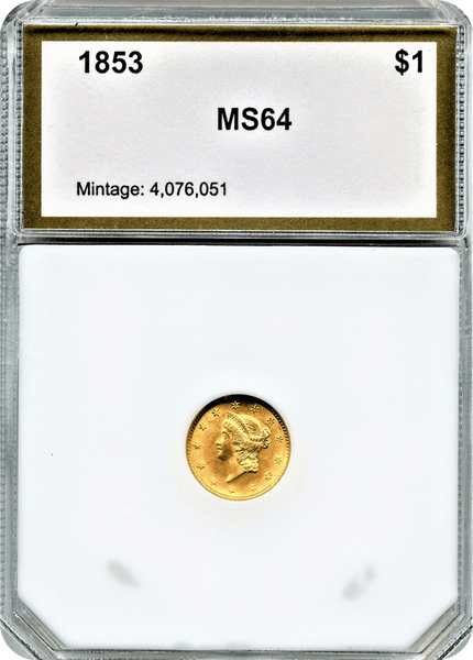 1853 Type 1 Gold $1.00 PCI MS64