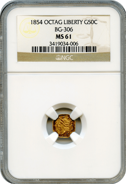 1854 California Fractional 50c BG-306 NGC MS61