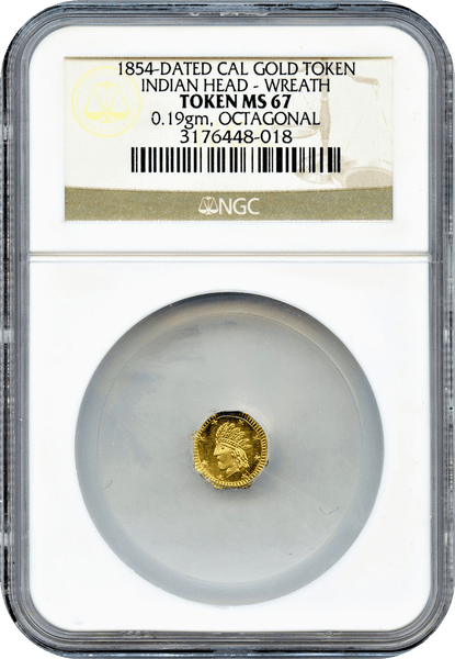 1854-Dated Cal Gold Token. Indian-Wreath 1/4 Size NGC MS67