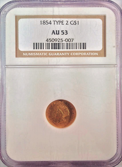 1854 Type II $1.00 NGC AU53 Gold Dollar