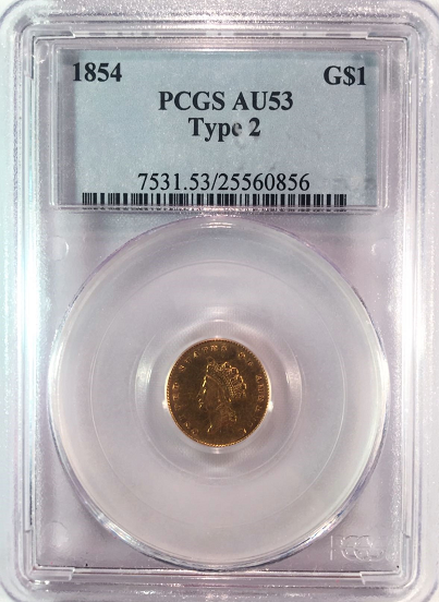 1854 Type II G$1.00 PCGS AU53 Gold Dollar