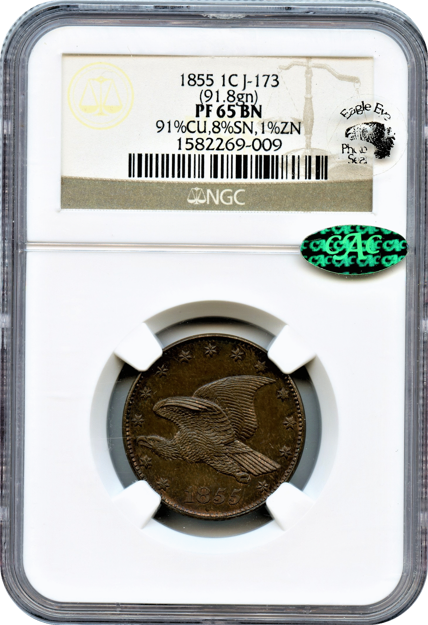 1855 Pattern 1C Flying Eagle Cent, Judd-173,Low R.7 NGC PR65BN