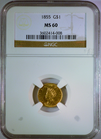1855 Type II G$1.00 PCGS MS60 Gold Dollar