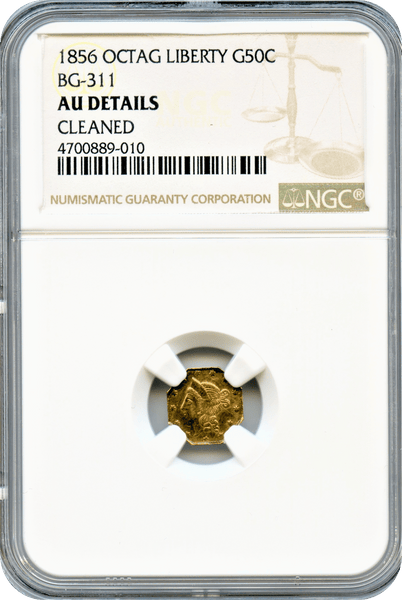 1856 California Fractional Octagonal Liberty 50c BG-311 NGC AU Details Low R4