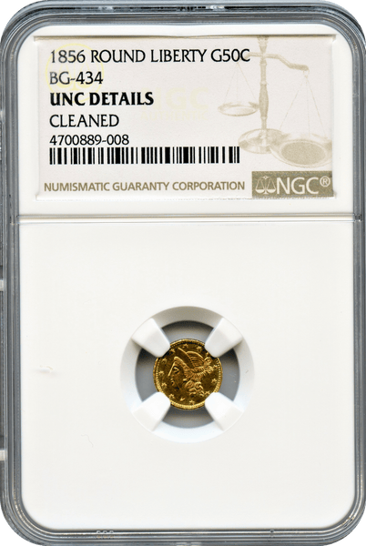 1856 California Fractional Round Liberty 50c BG-434 NGC Unc Details Low Rarity 4