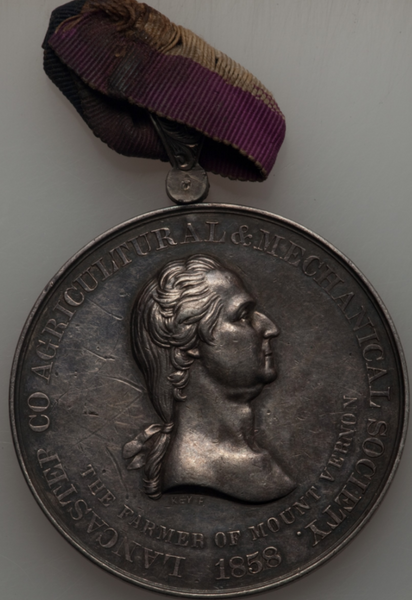 1858 Lancaster County Agricultural & Mechanical Society Award Medal. Baker-339, Julian-AM-27