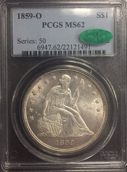 1859-O  $1 Seated Liberty. Silver "white" PCGS MS62CAC