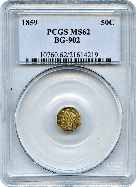 1859 California Fractional 50c BG-902 PCGS MS62. Low Rarity 4