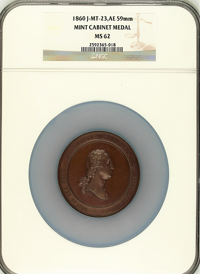 1860 Julian MT-23, AE 59mm  Mint Cabinet Medal NGC MS62