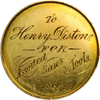 1860 Gold Medal. Henry Disston NGC MS62 "Struck by the U.S. Mint 1000/1000 Pure Gold" Ultra High Relief Obverse. "Rarity 9+  (2 to 5 Known)