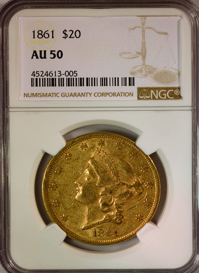 1861 $20 Gold Liberty NGC AU50 Double Eagle