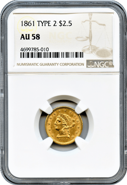 1861 $2.50 Gold Liberty Type 2 NGC AU58