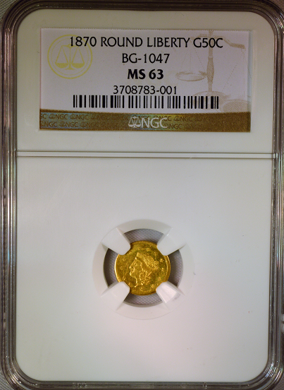 1870 California Fractional Gold 50c BG-1047 NGC MS63