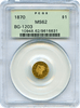 1870 California Round Gold $1 BG-1203 OLD GREEN HOLDER PCGS MS62 LOW RARITY 5