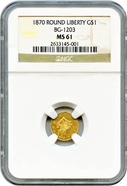 1870 Cal Gold $1 BG-1203 Round Liberty  NGC MS61