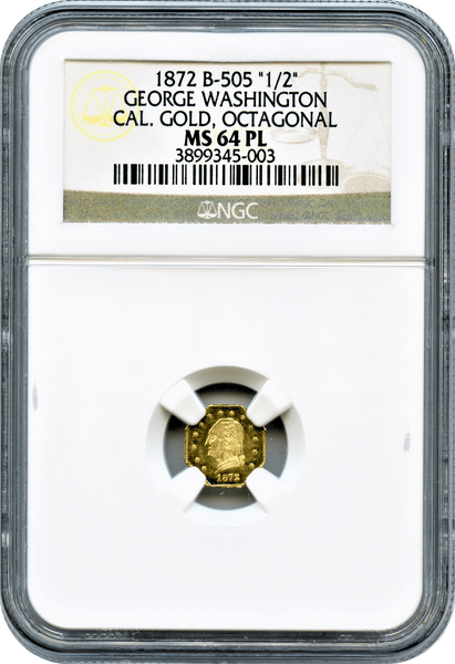 1872 California Gold Charm. Baker-505 50c George Washington NGC MS64PL   RARITY 8
