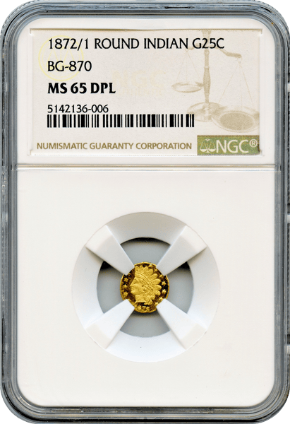 1872/1 California Fractional 25c BG-870 Octagonal Large Head Indian NGC MS65 DPL