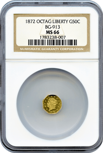 1872 California Gold  50c BG-913 Octagonal Liberty NGC MS66