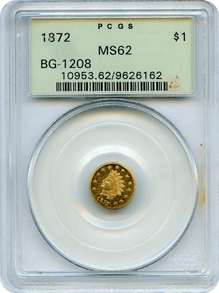 1872 Cal Gold Token $1.00 Octagonal Indian PCGS MS62