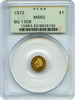 1872 Cal Gold Token $1.00 Octagonal Indian PCGS MS62