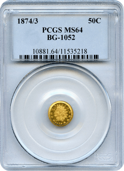 1874/3 Cal Gold 50c BG-1052 Round Large Head Indian PCGS MS64