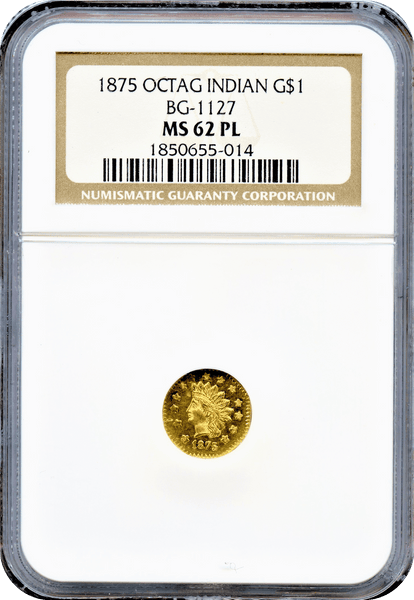 1875 California Fractional $1 Octagonal Indian BG-1127 NGC MS62PL