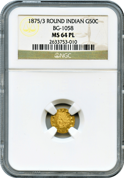 1875 California Fractional 50c Round Indian BG-1058 NGC MS64ProofLike