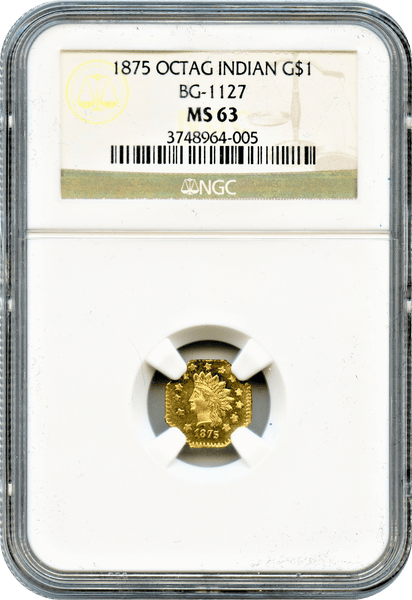 1875 Califoria Fractional $1 Octagonal Indian BG-1127 NGC MS63 Rarity 4