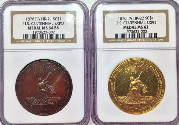 1876 U.S. Centennial Exposition SET HK-22 NGC MS62 & HK-21 NGC MS64BN